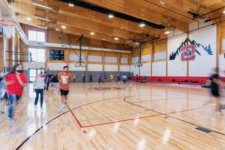 Santiam Gym showing mass timber structural elements